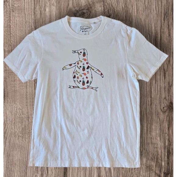 An Original Penguin Fruit  White Tee Shirt Sleeve Womens Sz L 100% Cotton #265 - Picture 1 of 4